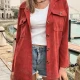 Wholesale Women's Casual Plain Collared Button Down Flap Pocket Overshirt AY03# Orange Red Clothing Wholesale Market Liuhua
