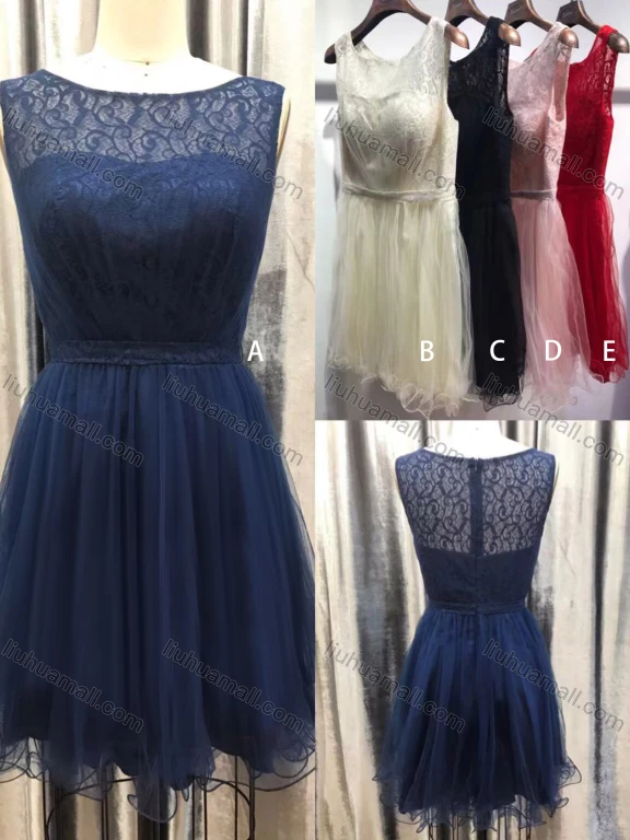 Wholesale Women's Glamorous Plain Bateau Neck Appliques Lace Pearl Decor Short Bridesmaid Dress WS-A002#