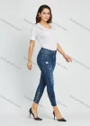 Wholesale Women's High Waist Dark Wash Raw Hem Distressed Button Decor Cropped Skinny Jean - Liuhuamall