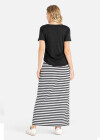 Wholesale Women's Summer Letter Graphic Tee&Striped Maxi Skirt Set - Liuhuamall
