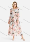 Wholesale Women's Casual Floral Print Long Sleeve Notched Neck Tie Front Midi Dress With Belt - Liuhuamall