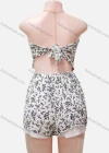 Wholesale Women's Casual Floral Print Off Shoulder Sleeveless Tie Back Rompers - Liuhuamall