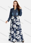 Wholesale Women's Casual Notch Neck Button Down Shirt & Maxi Floral Dress Denim 2 Piece Set - Liuhuamall