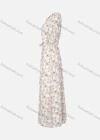 Wholesale Women's Casual Crew Neck Trumpet Sleeve Floral Print Ruffle Trim Button Front Maxi Dress - Liuhuamall