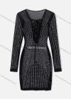 Wholesale Women's Cocktail Lace Up Rhinestone Long Sleeve Short Dress XM-01# - Liuhuamall