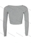 Wholesale Women's Sweetheart Neck Plain Long Sleeve Rib-Knit Crop Top - Liuhuamall