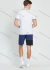 Wholesale Men's Casual Plain Striped Trim Short Sleeve Polo Shirt - Liuhuamall