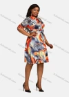 Wholesale Women's Casual Tie Neck Half Sleeve High Waist Lace Up Abstract Print Dress - Liuhuamall
