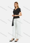 Wholesale Women's Square Neck Short Sleeve Zipper Open Back Asymmetrical Hem Plain Blouse - Liuhuamall