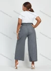 Wholesale Women's Plus Size High Waist Plain Ankle Length Wide Leg Trouser With Belt - Liuhuamall