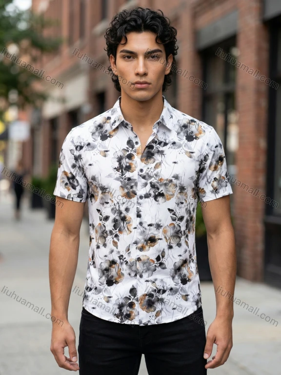 Wholesale 2026 Men's Slim Fit Floral Print Short Sleeve Shirt, Wholesale & In Stock Casual Button - Down Shirts