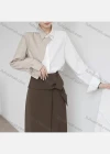 Wholesale Women's Casual Long Sleeve Collared Button Down Colorblock Splicing Plain Shirts 294547# - Liuhuamall