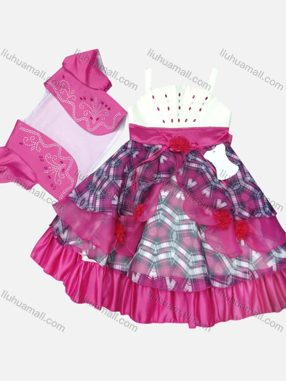 Wholesale Girls Lovely Sleeveless Rhinestone Tiered Flower Dress & Crop Cardigan Set