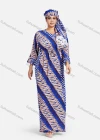 Wholesale Women's African Notched Neck 3/4 Sleeve Tribal Print Drawstring Plus Size Maxi Kaftan Dress With Turban ZXV-629D2# - Liuhuamall
