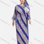 Wholesale Women's African Notched Neck 3/4 Sleeve Tribal Print Drawstring Plus Size Maxi Kaftan Dress With Turban ZXV-629D2# preview