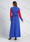 Wholesale Women's Colorblock Long Sleeve Round Neck Lace Up Front Pearl Decor Embroidery Maxi Dress - Liuhuamall