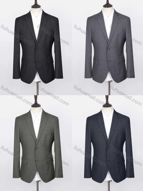 Wholesale Men's Formal Lapel Long Sleeve Single Breasted Multiple Pockets Plaid Blazer Jackets