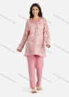 Wholesale Women's Henley Collar Allover Heart- Shaped Print Long Sleeve Lounge Pajama 2 Piece Set - Liuhuamall