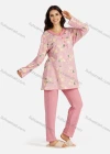 Wholesale Women's Henley Collar Allover Heart- Shaped Print Long Sleeve Lounge Pajama 2 Piece Set - Liuhuamall
