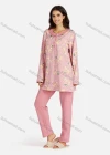 Wholesale Women's Henley Collar Allover Heart- Shaped Print Long Sleeve Lounge Pajama 2 Piece Set - Liuhuamall
