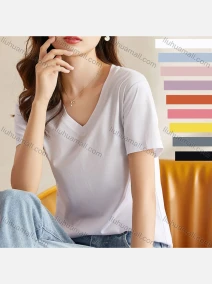Wholesale Women's Casual V Neck Short Sleeve Plain T-shirts, LIUHUA CLOTHING WHOLESALE