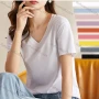 Wholesale Women's Casual V Neck Short Sleeve Plain T-shirts preview