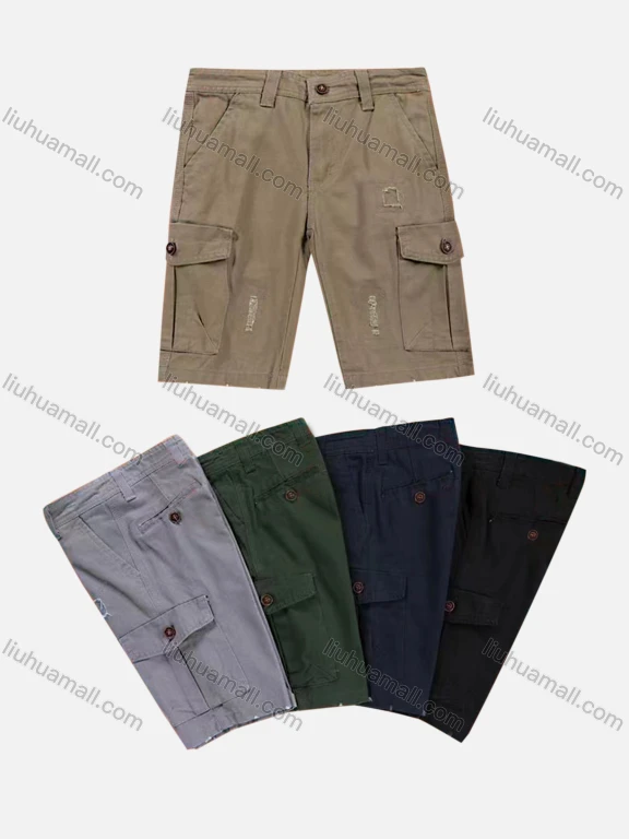 Wholesale Boys Casual Button Closure Flap Pockets Ripped Cargo Shorts 58502#