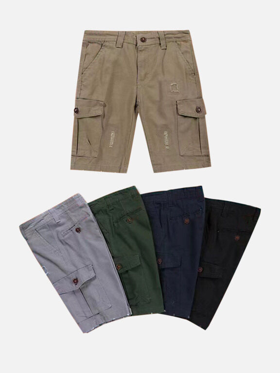 Boys Casual Button Closure Flap Pockets Ripped Cargo Shorts 58502#, Clothing Wholesale Market -LIUHUA, KIDS-BABIES, Boys-Clothing