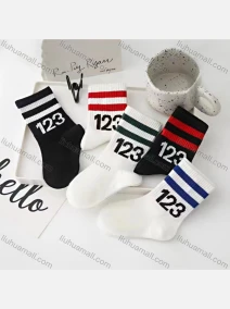 Wholesale Boys Lovely Striped Letter Graphic Crew Ankle Socks, LIUHUA CLOTHING WHOLESALE