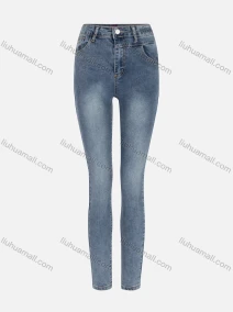 Wholesale Women's Casual Plain Distressed High Waist Straight Leg Ankle Length Skinny Fit Jeans MJ-371BU#, LIUHUA CLOTHING WHOLESALE