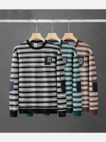 Wholesale Men's Casual Striped Round Neck Long Sleeve Sweater H301#, LIUHUA CLOTHING WHOLESALE