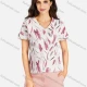 Wholesale Women's Casual Allover Print V Neck Short Sleeve Tee White Clothing Wholesale Market Liuhua