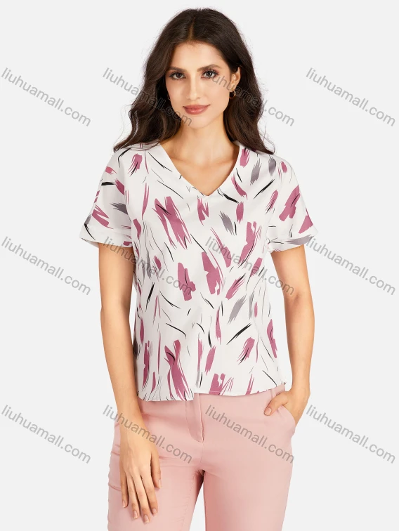 Wholesale Women's Casual Allover Print V Neck Short Sleeve Tee, Guangzhou Clothing Wholesale Market & Suppliers - LIUHUAMALL, 