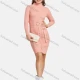 Wholesale Women's Elegant Long Sleeve Mock Neck Lace Up Slim Knit Short Dress With Belt 2112# Pink Clothing Wholesale Market Liuhua