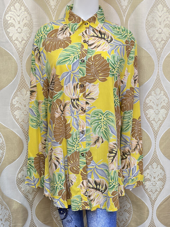 Women's Casual Collared Long Sleeve Tropical Print Button Down Mid Length Shirt H76#, Clothing Wholesale Market -LIUHUA, 