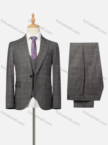 Wholesale Men's Business Lapel One Button Plaid Flap Pockets Blazer Jacket & Waistcoat & Pants 3 Piece Set, LIUHUA CLOTHING WHOLESALE