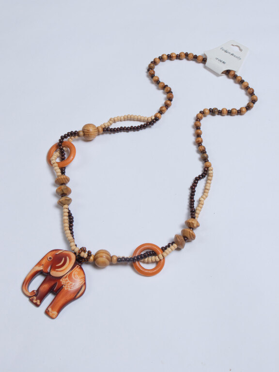Vintage Elephant Wood Beads Necklace, Clothing Wholesale Market -LIUHUA, 