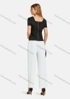 Wholesale Women's Square Neck Short Sleeve Zipper Open Back Asymmetrical Hem Plain Blouse - Liuhuamall