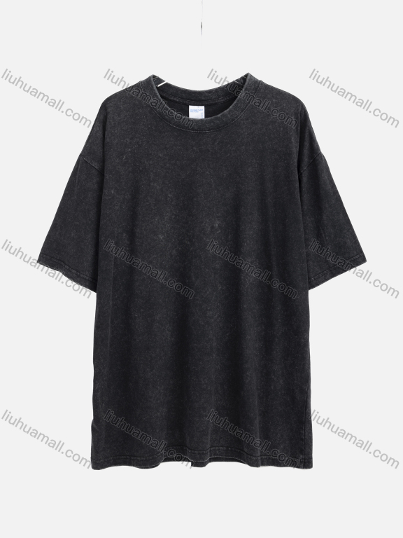 Wholesale Men's Casual 100%Cotton Wash Round Neck Plain Short Sleeve Drop Shoulder Tee