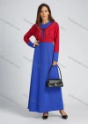 Wholesale Women's Colorblock Long Sleeve Round Neck Lace Up Front Pearl Decor Embroidery Maxi Dress - Liuhuamall