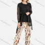 Wholesale Women's Lounge Hollow Out Lace Up Cardigant & Floral Letter Button Front T-shirt & Abstract Print Pants 3 Piece Sets preview