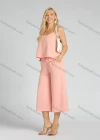 Wholesale Women's Casual Plain Spaghetti Strap Cami Crop Top & Drawstring Wide Leg Capris Pants Set - Liuhuamall