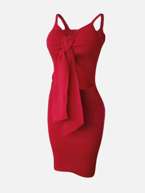 Women's Sexy Plain Bow Knot Cami Dress, Clothing Wholesale Market -LIUHUA, Dresses