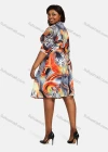 Wholesale Women's Casual Tie Neck Half Sleeve High Waist Lace Up Abstract Print Dress - Liuhuamall