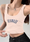 Wholesale Women's Casual Plain Letter Scoop Neck Crop Tank Top B389# - Liuhuamall