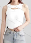 Wholesale Women's Casual Plain Letter Hollow Out Crew Neck Crop Tank Top B405# - Liuhuamall