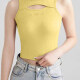 Women's Casual Plain Letter Hollow Out Crew Neck Crop Tank Top B405# Yellow Clothing Wholesale Market -LIUHUA
