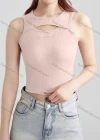 Wholesale Women's Casual Plain Letter Hollow Out Crew Neck Crop Tank Top B405# - Liuhuamall