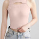 Women's Casual Plain Letter Hollow Out Crew Neck Crop Tank Top B405# Pink Clothing Wholesale Market -LIUHUA