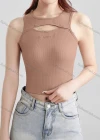 Wholesale Women's Casual Plain Letter Hollow Out Crew Neck Crop Tank Top B405# - Liuhuamall
